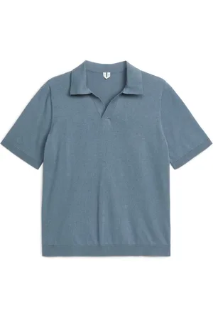 ARKET Kvinder Casual skjorter - Cotton Linen Polo Shirt - Blue