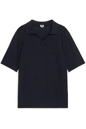 ARKET Kvinder Casual skjorter - Cotton Linen Polo Shirt - Blue