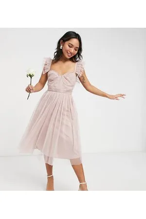 ANAYA Anaya With Love - Petite - brudepige-midikjole med flæseærmer i tyl