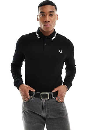 Fred Perry Poloskjorte med lange ærmer og dobbeltstriber på krave