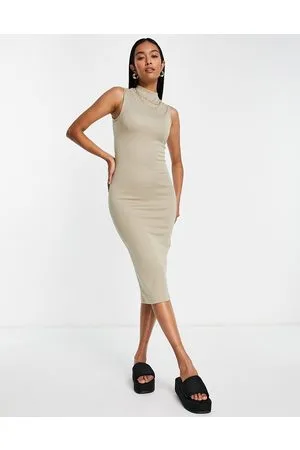 French Connection Manhattan - Beige midikjole i jersey-Neutral