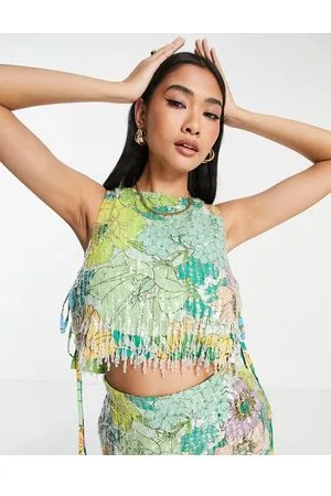 ASOS Blomstret croptop med pailletter og frynser