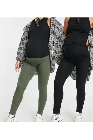 Mama;licious Maternity - Pakke med 2 par leggings i sort og kaki bomuld-Multifarvet
