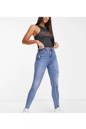 Stradivarius Tall - Super højtaljede Skinny-jeans i mellemblå