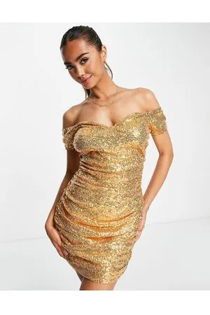 In The Style Guldfarvet offshoulder-minikjole med pailletter - Kun hos ASOS