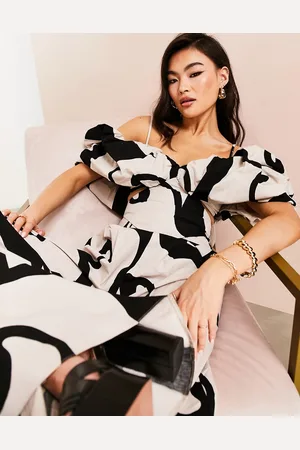 ASOS Bardot-croptop med hvirvelprint og boble-design i bomuld - Del af sæt