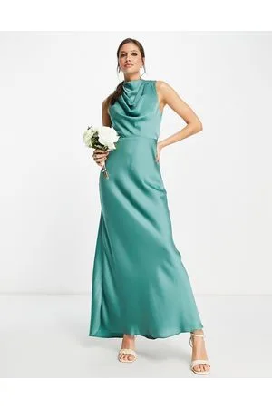 ASOS Brudepiger - Højhalset maxikjole med bindedetalje og vandfaldsudskæring i satin