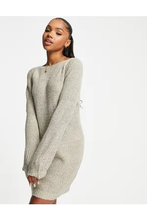 JDY Mini-sweaterkjole med bred hals-Hvid