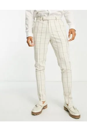 ASOS Ecru og brune skinny habitbukser i hørblanding med gittertern