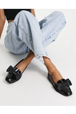 ASOS Mentor - Flade sorte loafers i lak med sløjfe