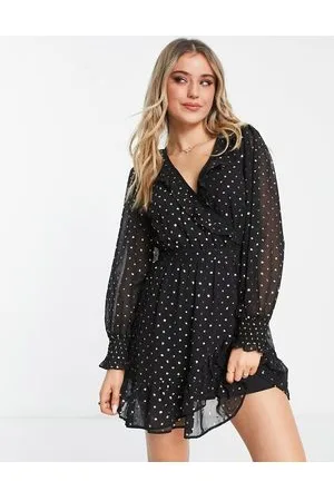 Miss Selfridge Petite - chiffon-minikjole med flæser og slå-om-design