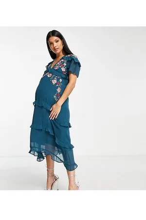 HOPE & IVY , broderet midikjole med flæser