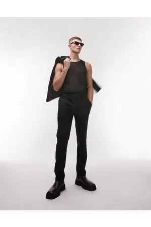 Topman Sorte, teksturerede habitbukser med stretch i Slim Fit