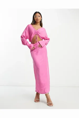 ASOS Maxikjole med løbesnor ved brystet samt udskæring i pink