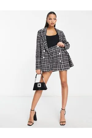 Miss Selfridge Metallisk ternet mininederdel med knapper - Del af sæt