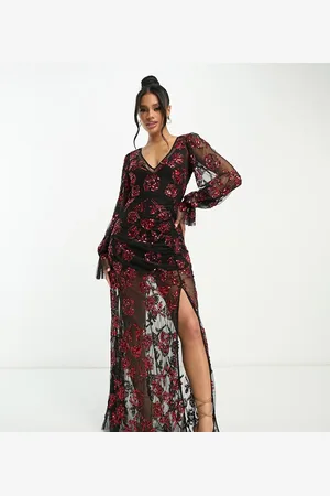 Lace & Beads Langærmet maxikjole med blandet udsmykning - Kun hos ASOS
