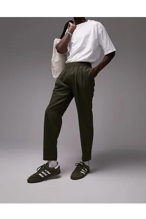 Topman Topshop - Premium - Tapered bukser med elastisk talje i kakigrøn uldblanding
