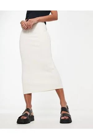 Pull&Bear Ribstrikket midaxi-nederdel-Neutral