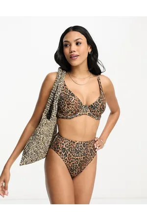 ASOS Kvinder Bøjle Bikinier - Fuller Bust - Mix og match - Ribstrikket bikinitop med bøjle i leopardprint-Multifarvet