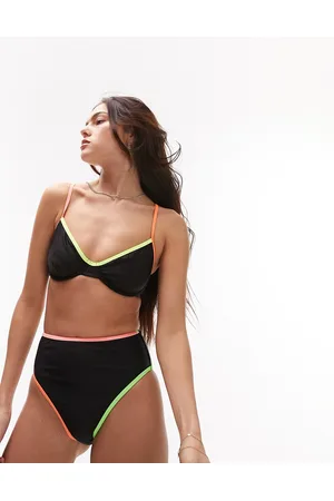 Topshop Mix og match - Sort bikinitop med neonkant og bøjle-Black