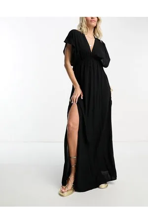 ASOS Fuller Bust - maxi-strandkjole med flagrende ærmer og bindebånd i taljen