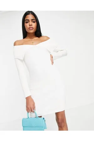 Miss Selfridge Ribstrikket minikjole med foldet detalje i cremehvid