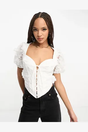 ASOS Korsettop med pufærmer og 3D-printet blomstret blonde