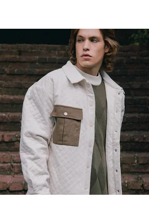 Labelrail X Notion - Vatteret unisex-skjortejakke i cremehvidt fløjl
