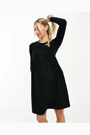 Mama;licious Mamalicious Maternity - Sort midikjole med lange ærmer i jersey