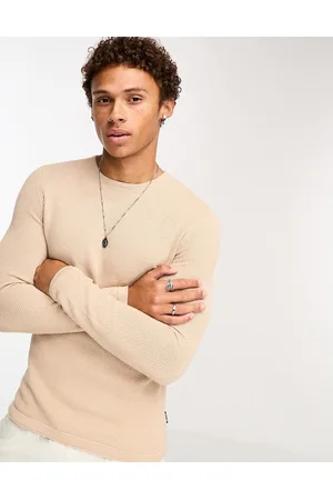 Only & Sons Beige trøje med rund hals i tekstureret strik-Neutral