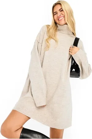 Weekday Annie - Mini-sweaterkjole med rullekrave i meleret uldblanding - Kun hos ASOS-Brun