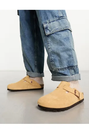 Birkenstock Boston - Beige træsko-sandaler i ruskind