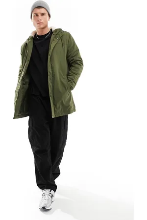 Only & Sons Kakigrøn parka med hætte med imiteret lammeskindsfor