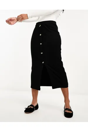 ASOS Ribstrikket midinederdel med hornknapper