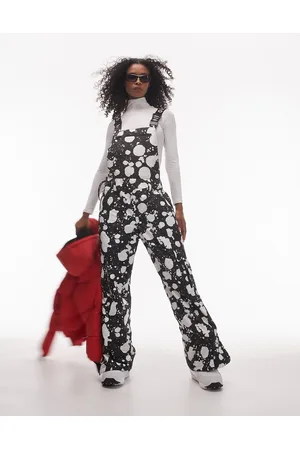 Topshop Sno - Sorte ski-overalls i herrestil med lige ben og hvide malerpletter-Multifarvet
