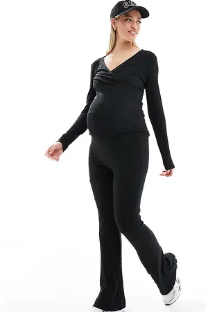 Mama;licious Mamalicious Maternity - Sorte jerseybukser med svaj og taljekant over maven - Del af sæt
