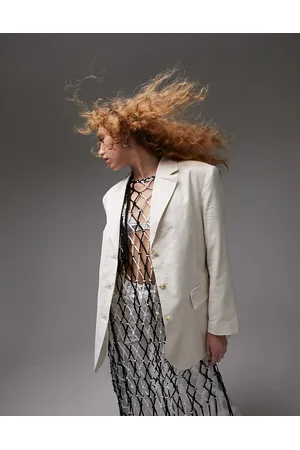 Topshop Enkeltradet blazer i havrefarvet hørblanding - Del af sæt-Neutral