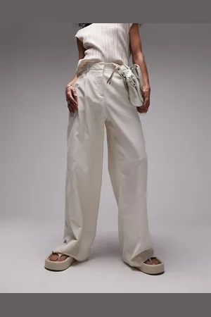 Topshop Beige bukser med vide ben i hørblanding - Del af sæt-Neutral