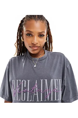 Reclaimed Oversized forvasket t-shirt med logo-Grå