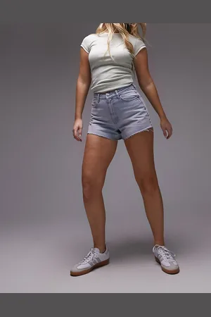 Topshop Afblegede mom-denimshorts med A-form-Blå