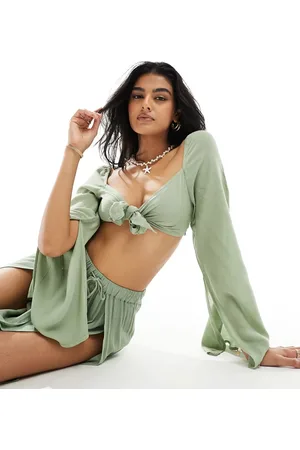 ASOS Strand-croptop med bindefront-Grøn