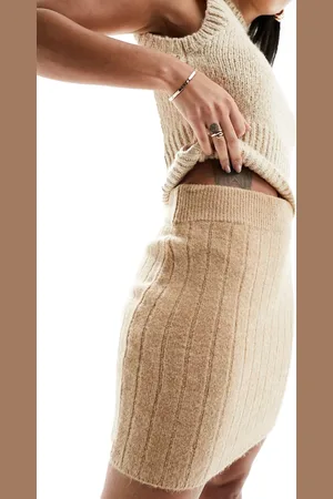 Miss Selfridge Chunky ribstrikket nederdel i kamelbrun-Neutral