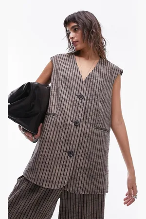 Topshop Og oversized vest i hør med striber - Del af sæt