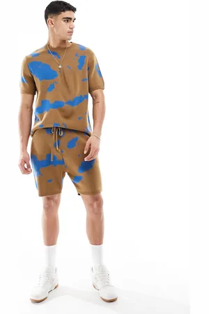 ASOS Strikkede brune shorts med batikmønster - Del af sæt