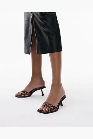 Topshop Isaac - Firkantede mules med mellemhøj hæl og leopardmønster-Multifarvet