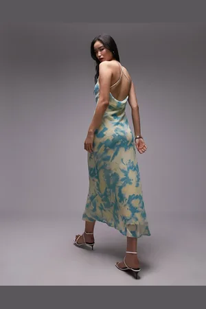 Topshop Grøn cami-slip-kjole i georgette-design med print