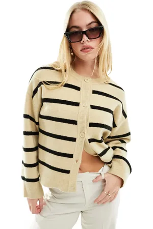 ASOS Firkantet stribet cardigan med rund hals og knapper foran-Multifarvet