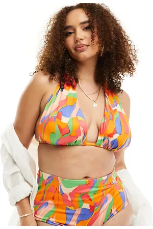 ASOS Curve - Mix og match - Højtaljede bikinitrusser med farverigt abstrakt print-Multifarvet
