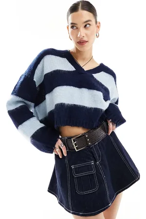 AllSaints Lou - Cropped trøje med V-hals i blå