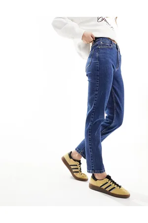 Stradivarius Smalle mom-jeans med stretch i indigoblå